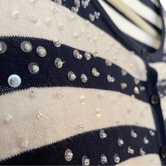 The Limited Navy & White Striped w/ Sequins Cardigan - Picture 6 of 9